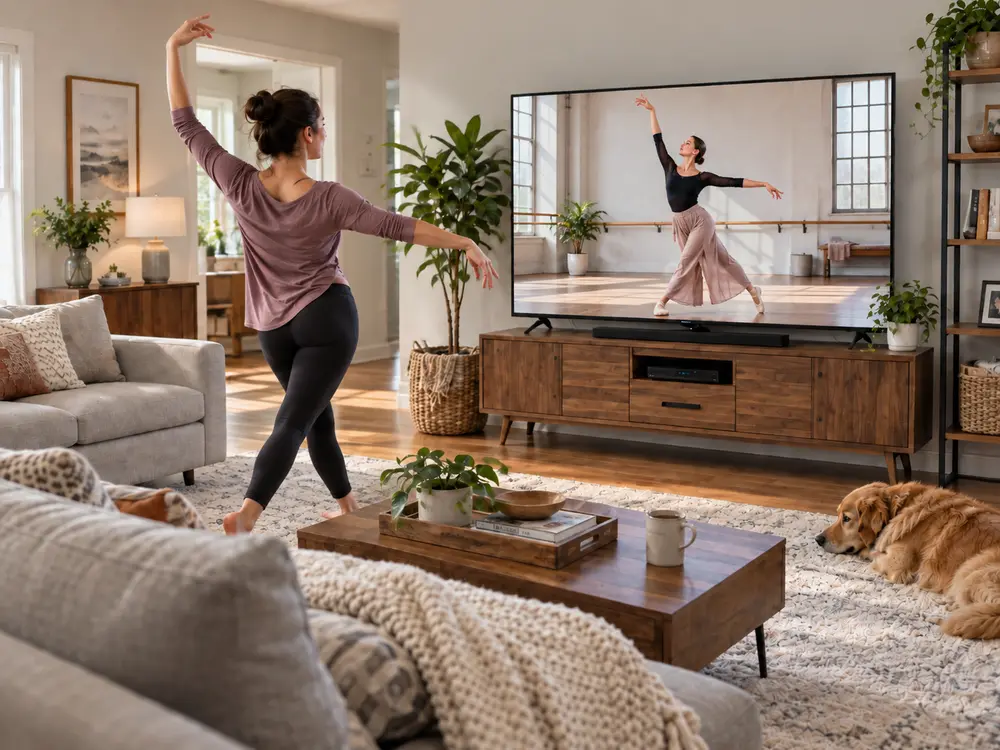Pantalla con una clase de baile guiada